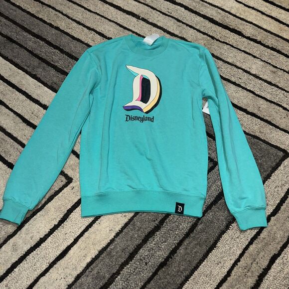 NWT Disney Parks Disneyland “D” Logo Adult Pullover Sweatshirt Teal Green Sz XS - Picture 1 of 5